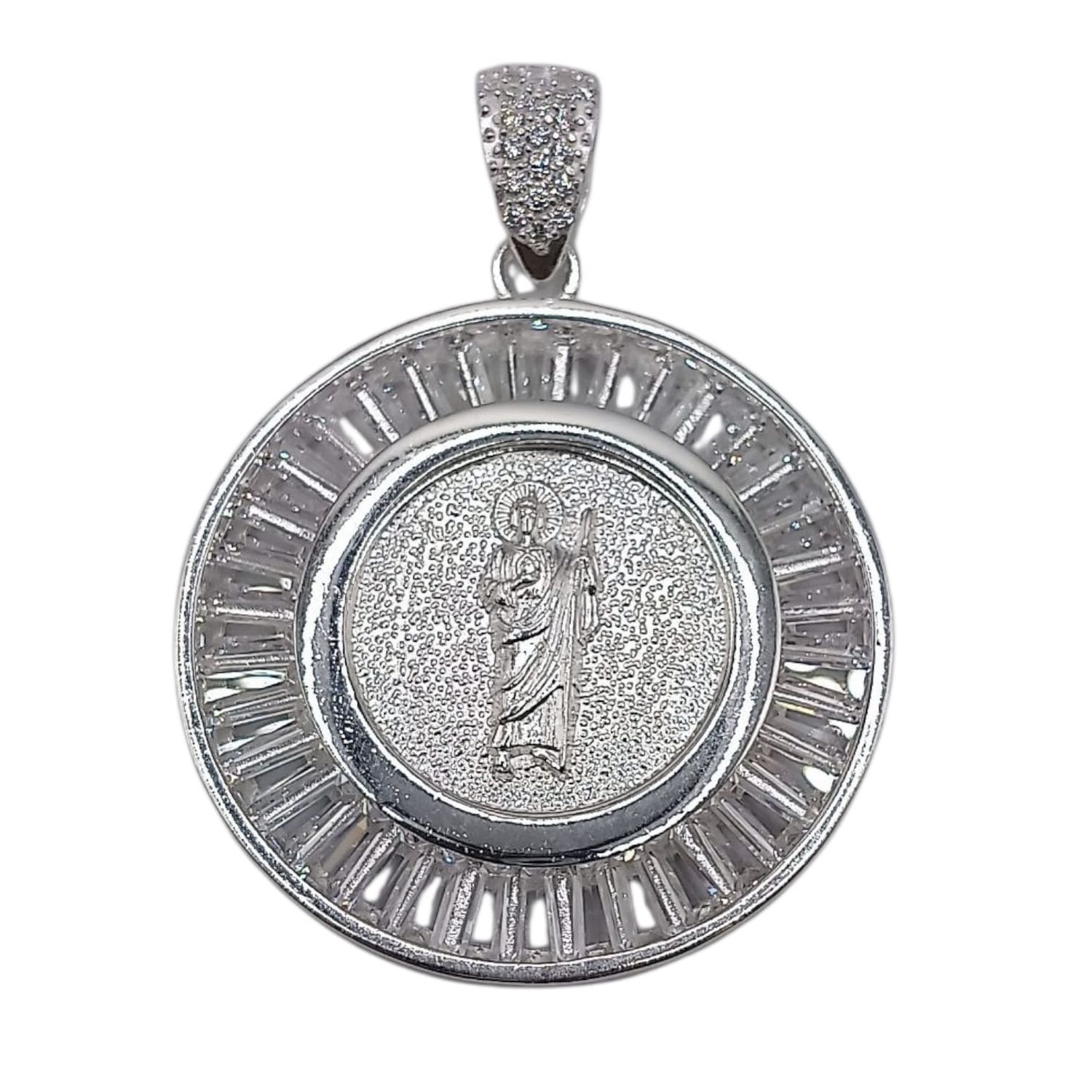 MEDALLA SAN JUDAS TADEO CON CZ 5.8 CM, PLATA .925