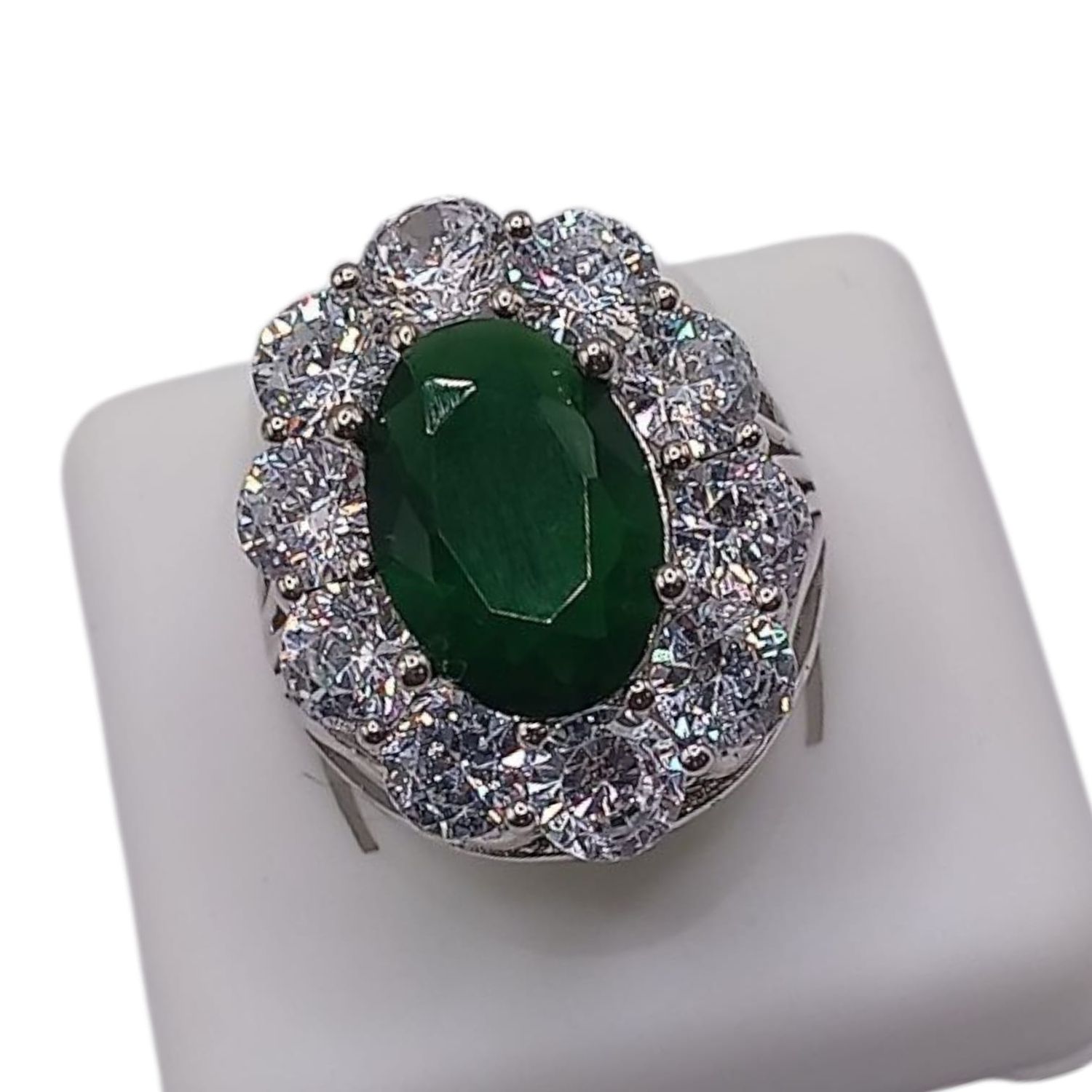 ANILLO CZ VERDE Y BLANCA, VARIAS MEDIDAS, PLATA .925