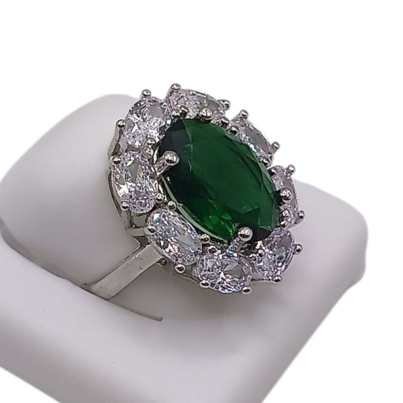 ANILLO OVAL CZ VERDE Y BCA, VARIAS MEDIDAS PLATA .925