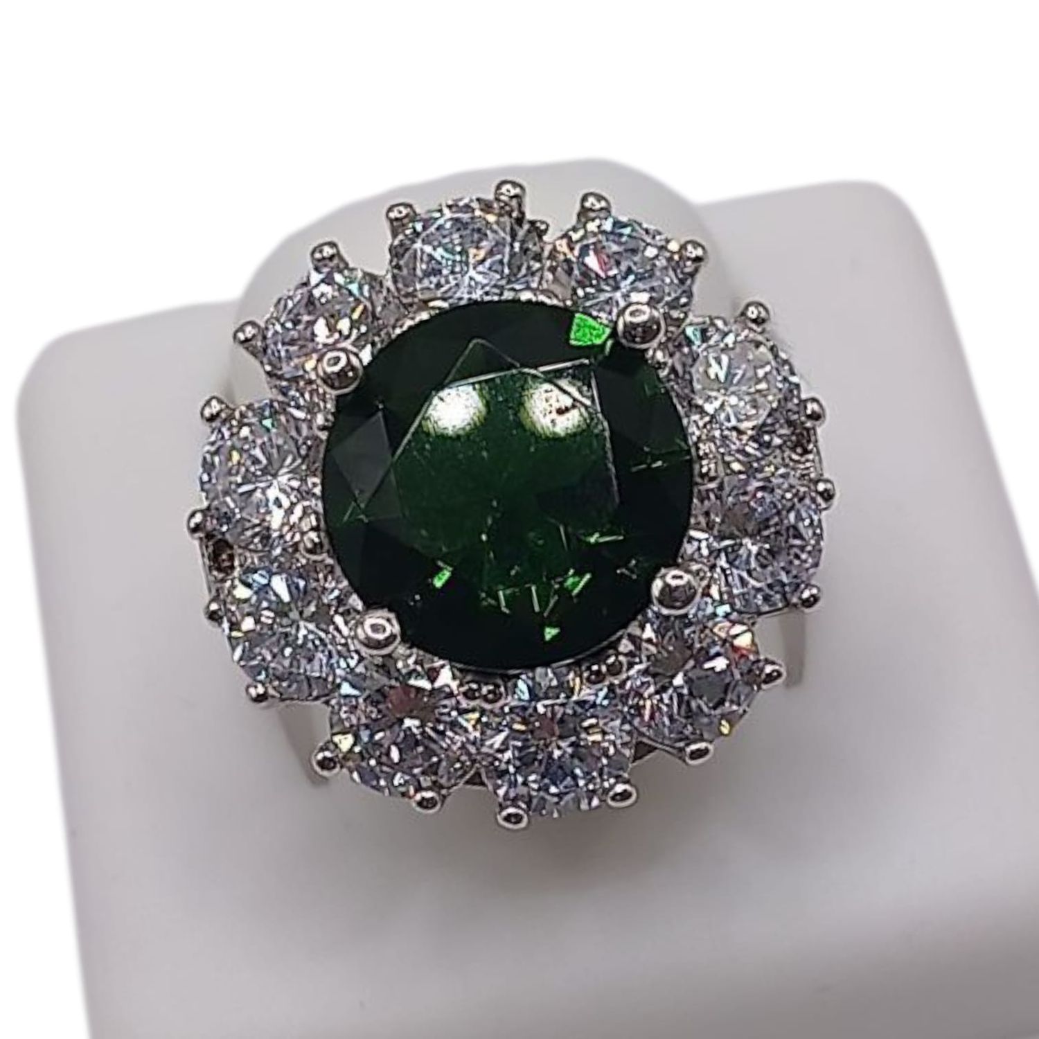 ANILLO CIRCULAR CZ VERDE Y BCA, VARIAS M,EDIDAS, PLATA .925