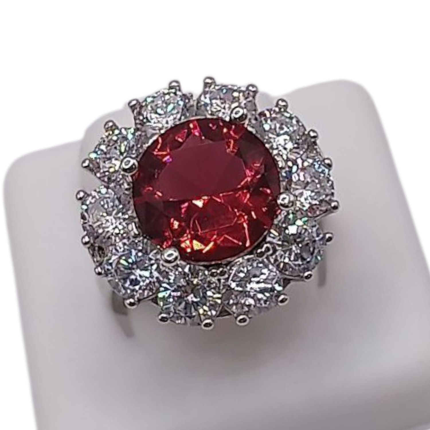 ANILLO CIRCULAR CZ ROJA Y BCA, VARIAS MEDIDAS, PLATA .925