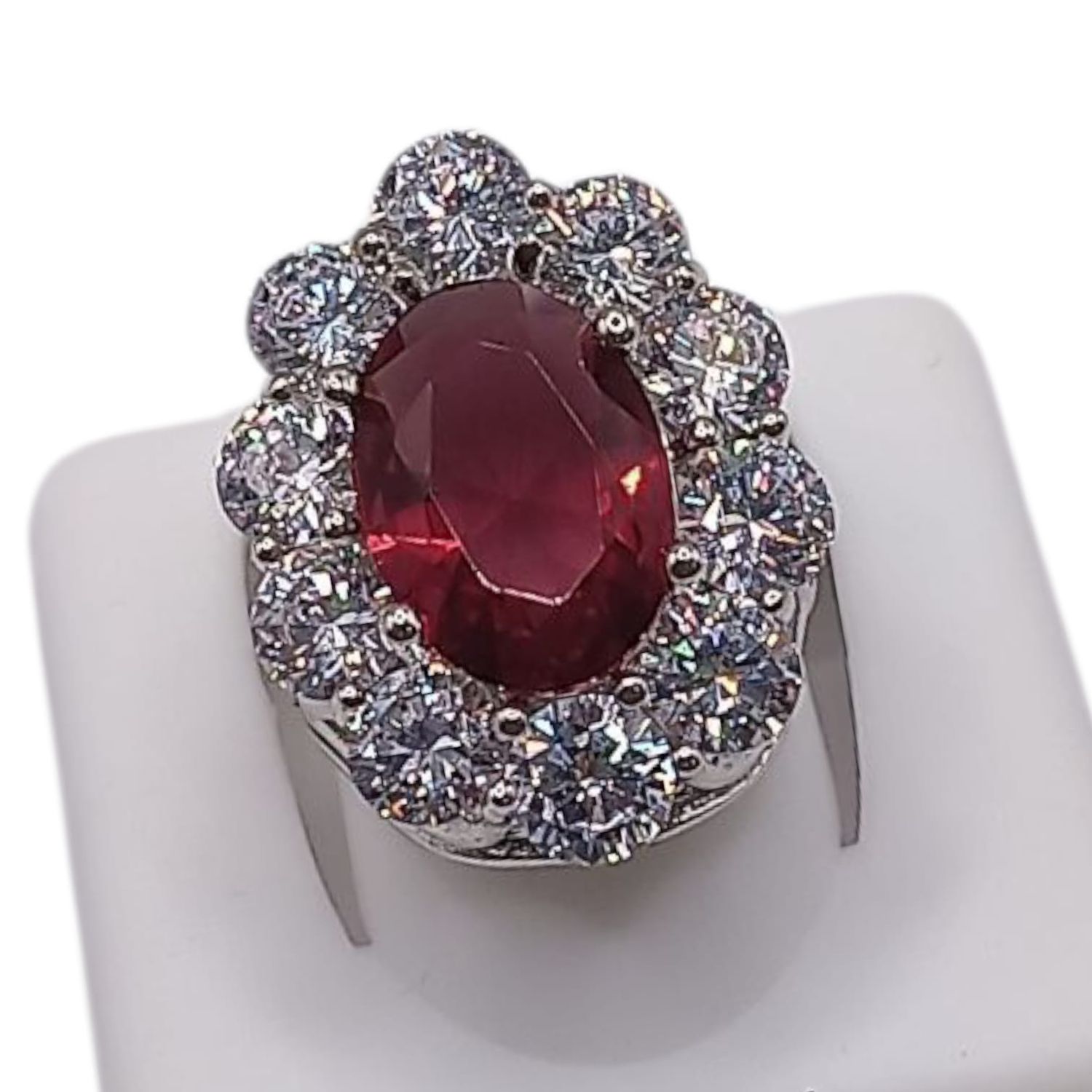 ANILLO OVAL CZ ROJA Y BCA # 7, PLATA .925