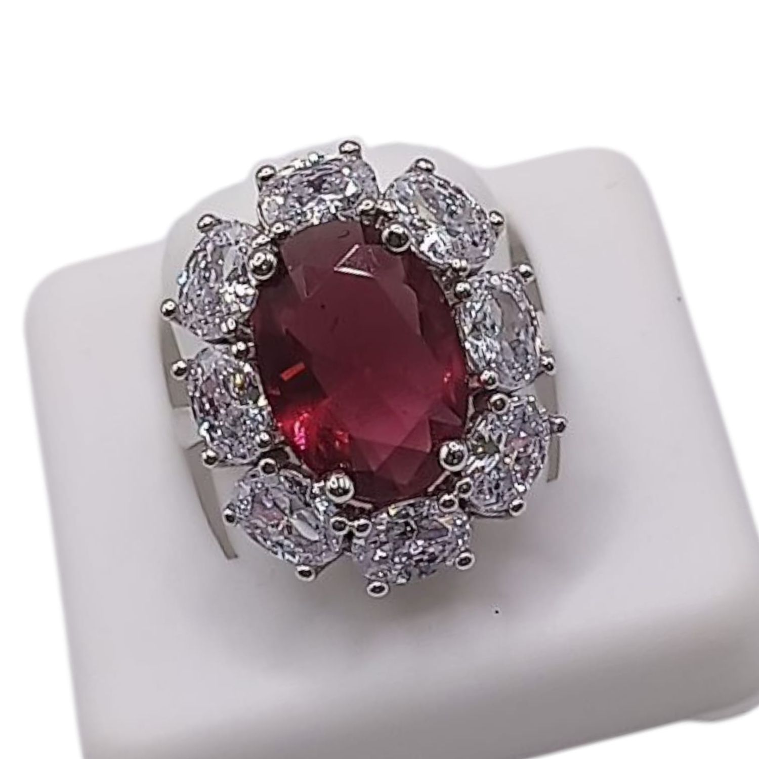 ANILLO CZ ROJA Y BCA, VARIAS MEDIDAS, PLATA .925