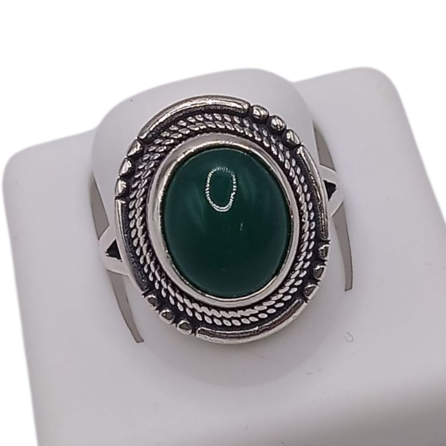 ANILLO AGATA VERDE # 8. PLATA .925