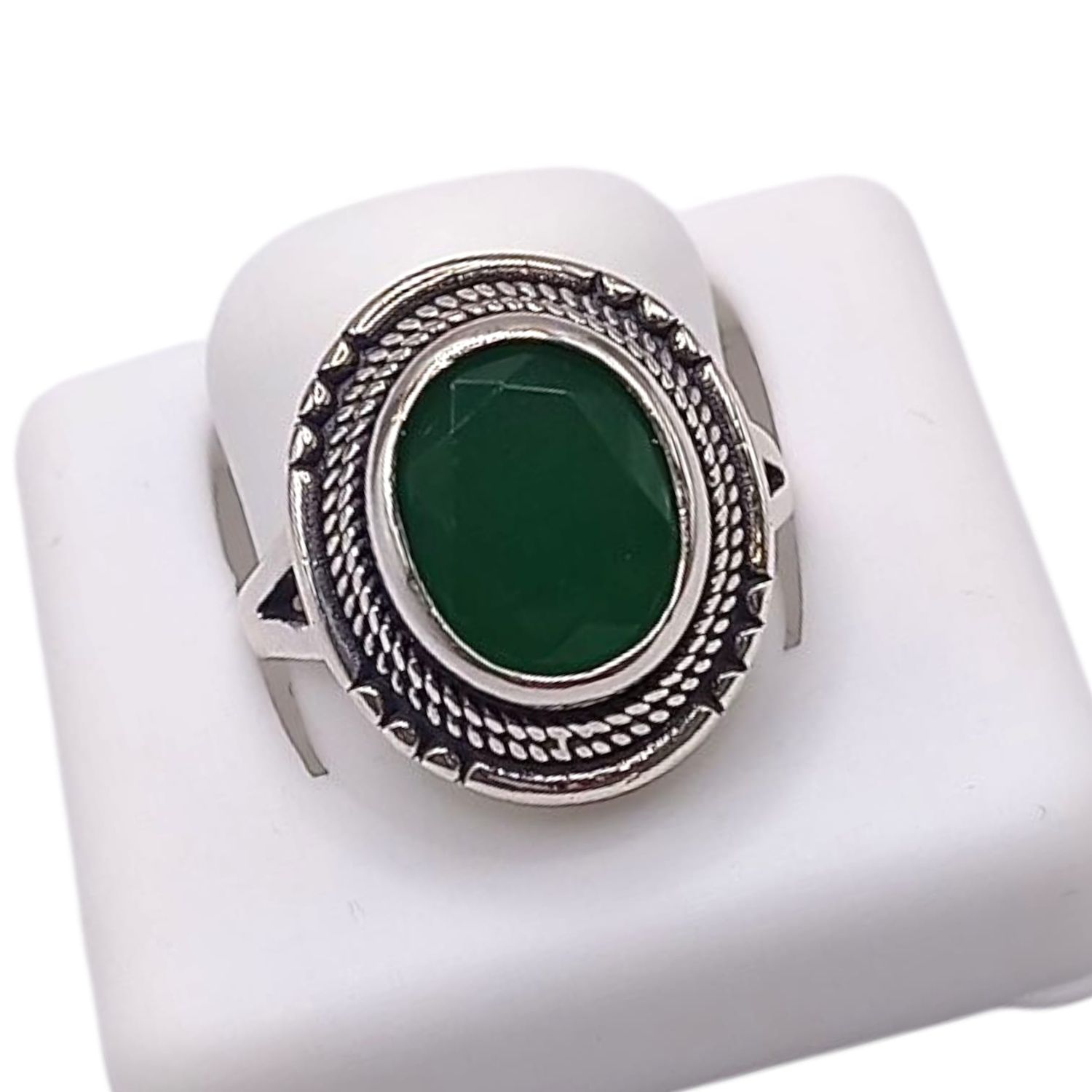 ANILLO AGATA VERDE # 8, PLATA .925
