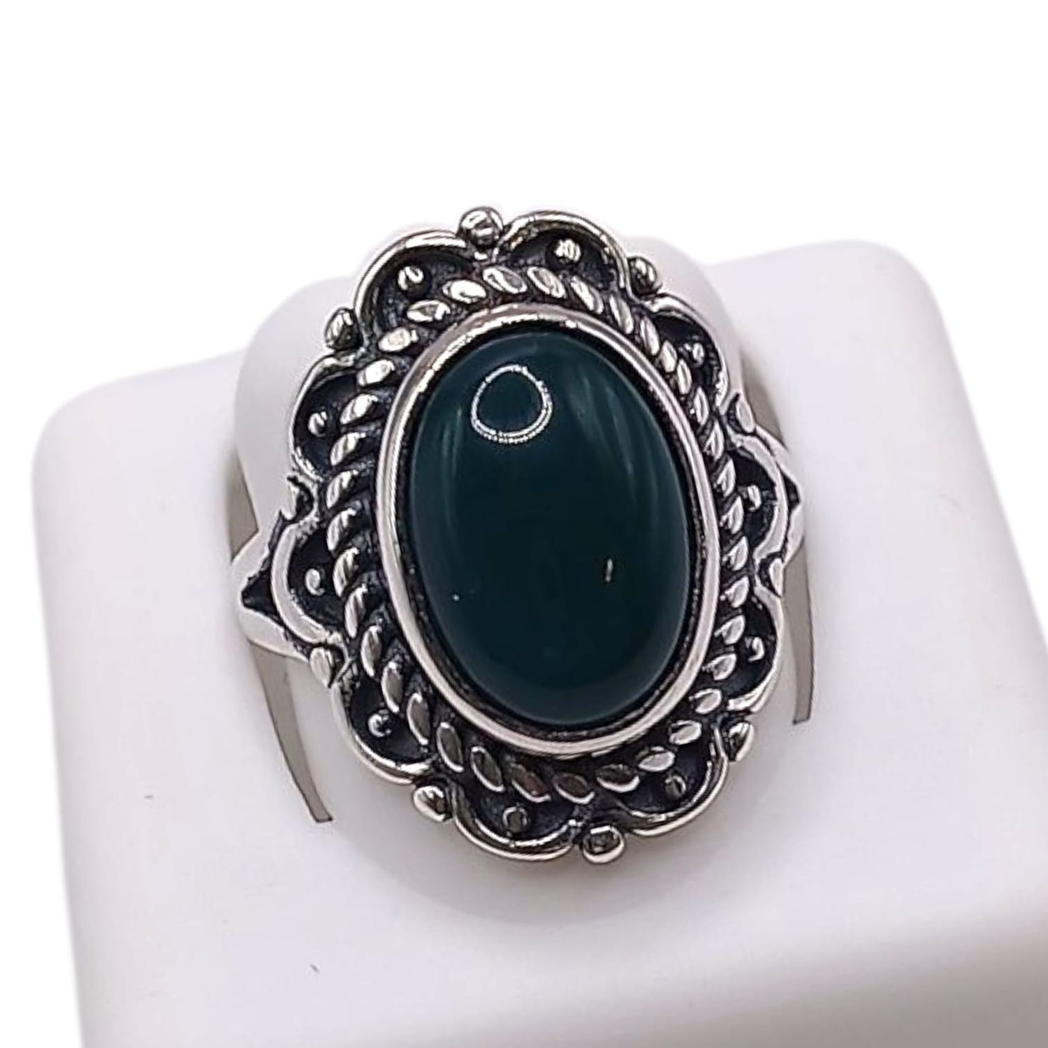 ANILLO AGATA VERDE OBSCURO , VARIAS MEDIDAS, PLATA .925