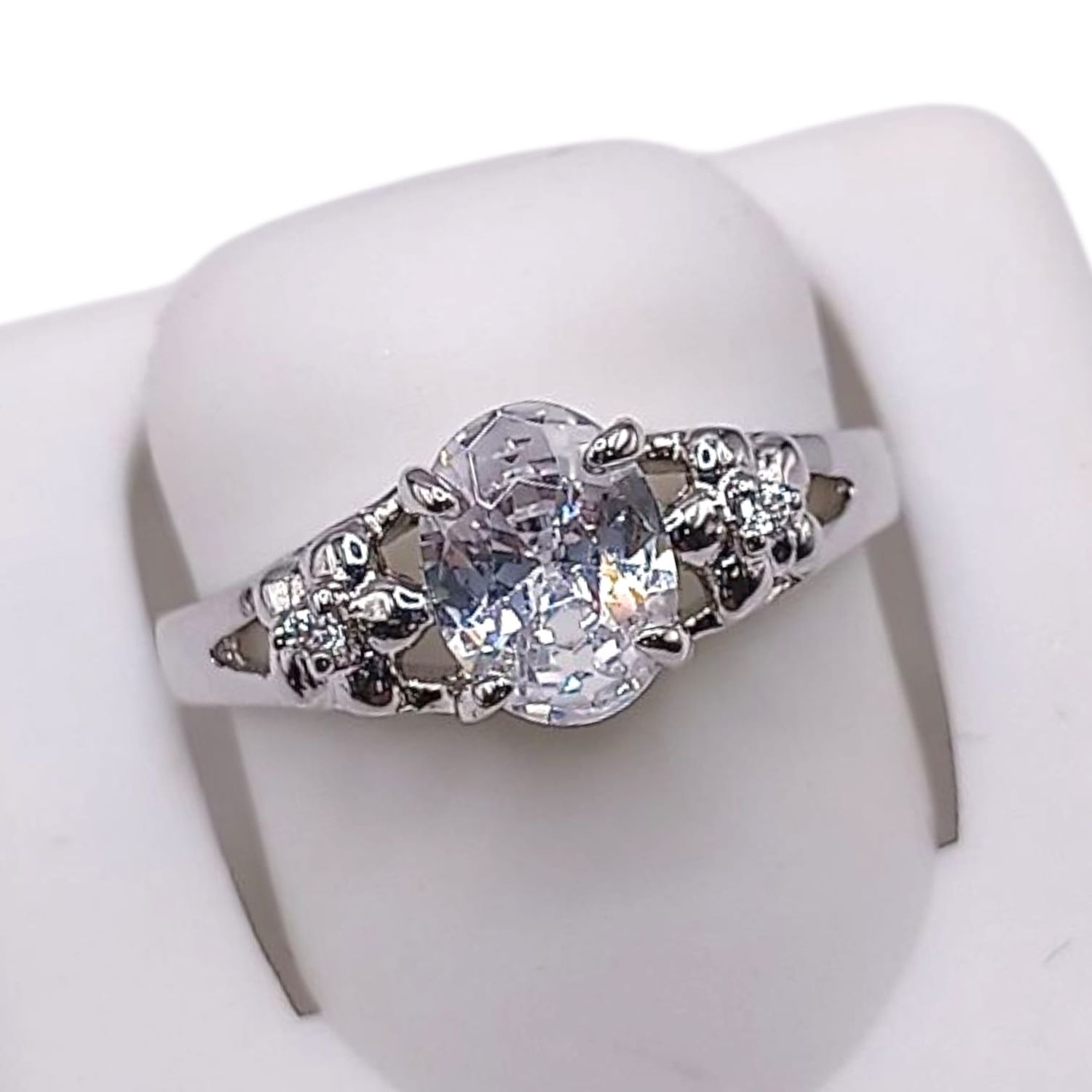 ANILLO CZ CON FLOR, VARIAS MEDIDAS , PLATA .925
