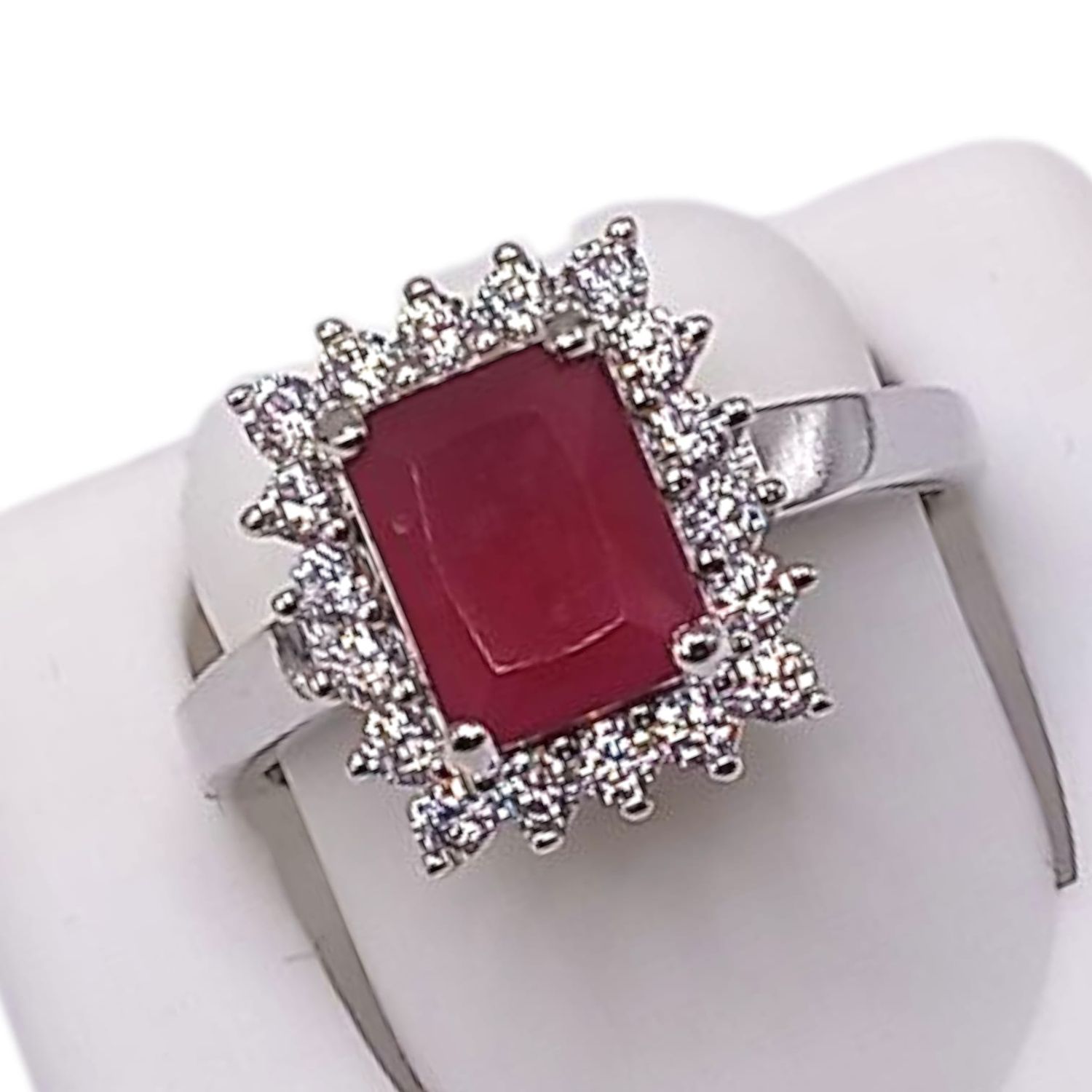 ANILLO RECTANGULO CZ ROJA Y BCA, VARIAS MEDIDAS, PLATA .925