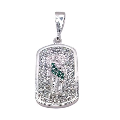 DIJE SAN JUDAS T CZ VERDE  3 CM, PLATA .925