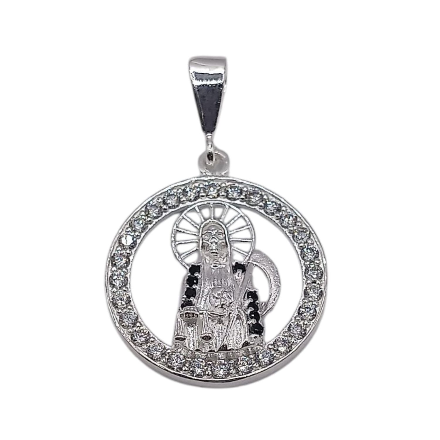 DIJE CIRCULAR SANTA MUERTE 3 CM, PLATA .925