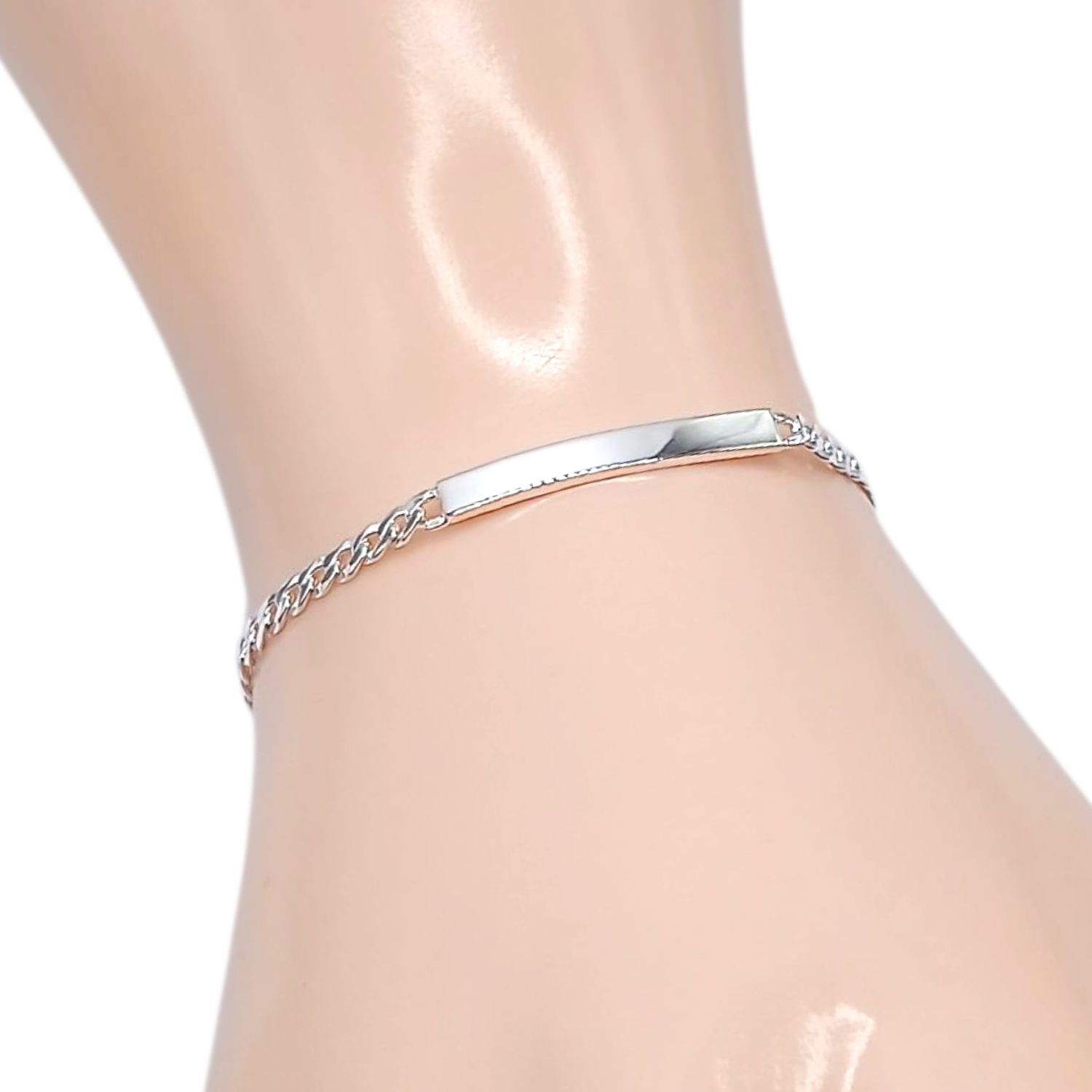 PULSERA CUBANA CON PLACA, 5.5&quot; PLATA .925