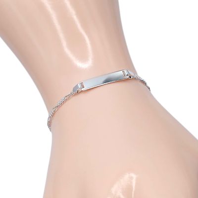 PULSERA FIGARO CON PLACA 5.5&quot;, PLATA .925