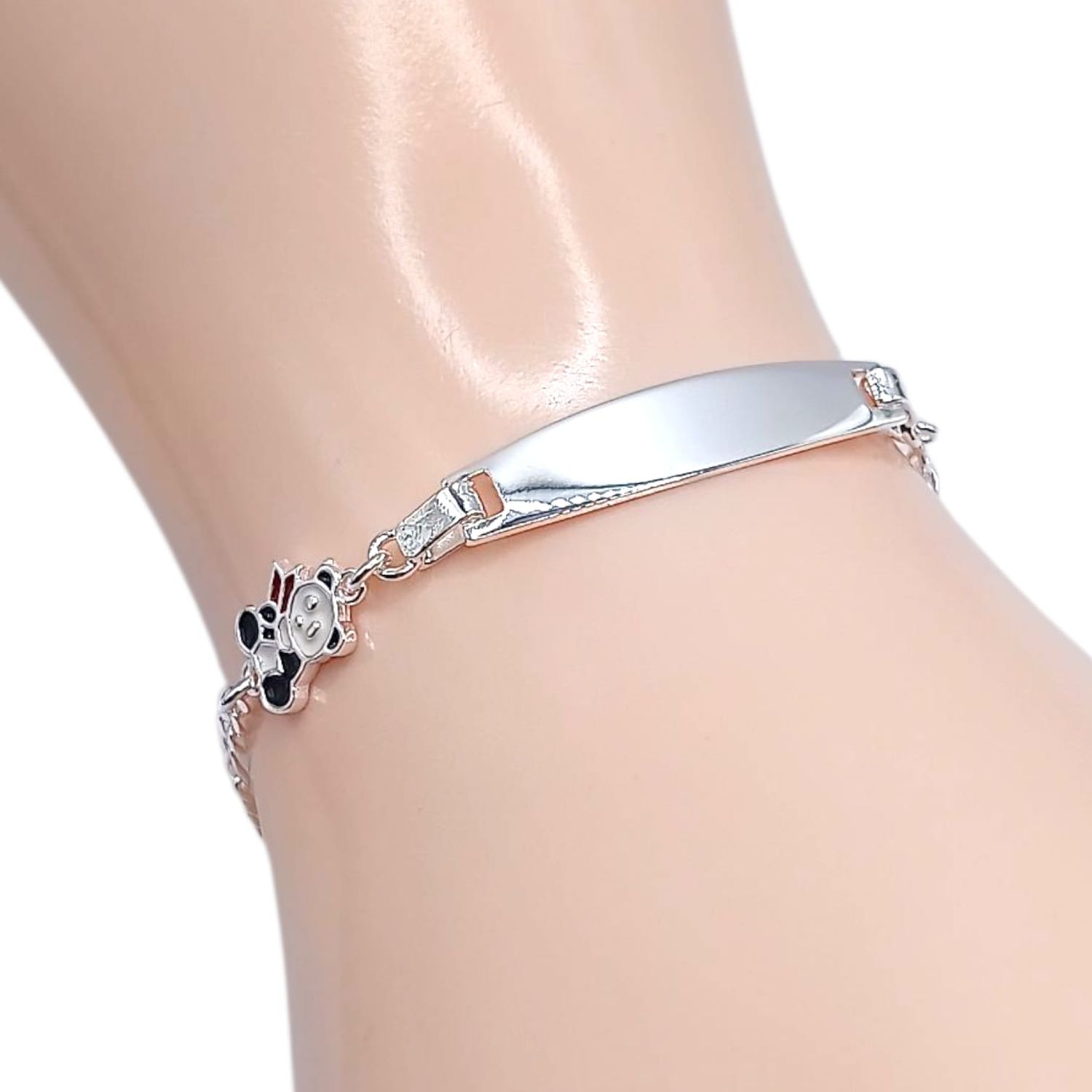 PULSERA CON PLACA Y PANDITA 6&quot; PLATA .925
