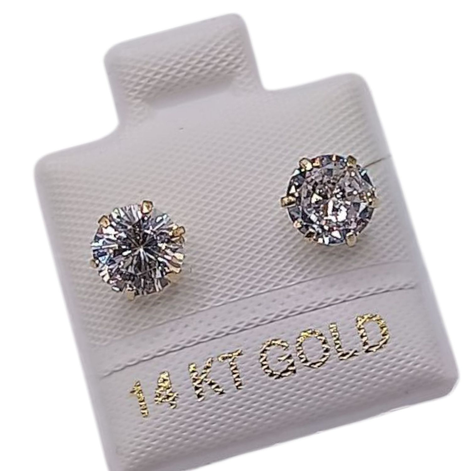 BROQUEL REDONDO BLANCO #6 CZ ORO 14K