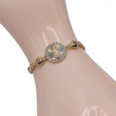 PULSERA TEJIDA CON VIRGEN DE GPE 7"  5 MM, ORO 10 K