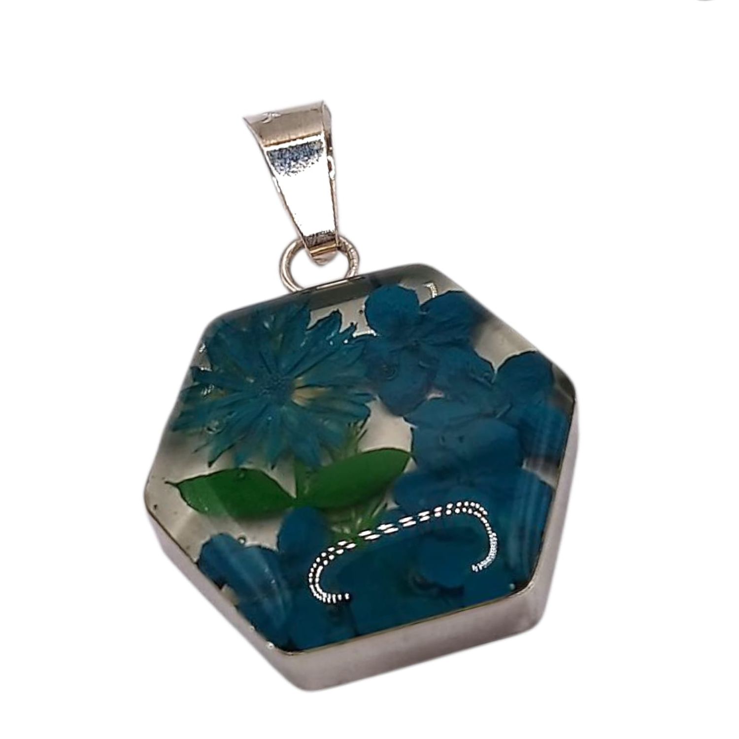 DIJE EXAGONAL NATURALEZA MUERTA 2 CM, PLATA .925