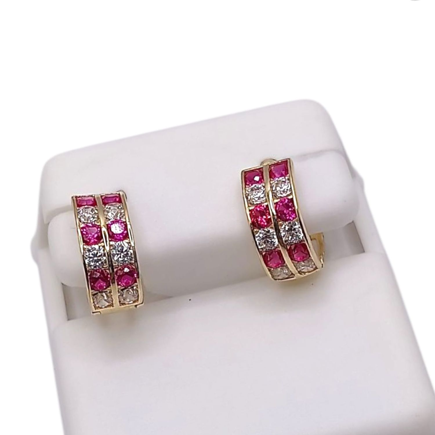 HUGGUI DOBLE CANAL CZ ROJA Y BCA, 1.2 CM, ORO 14K