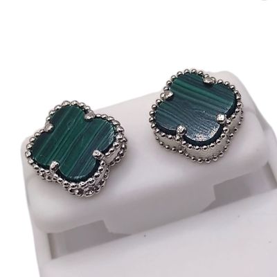 ARETE TREBOL VERDE 1 CM BROCHE MARIPOSA, PLATA .925