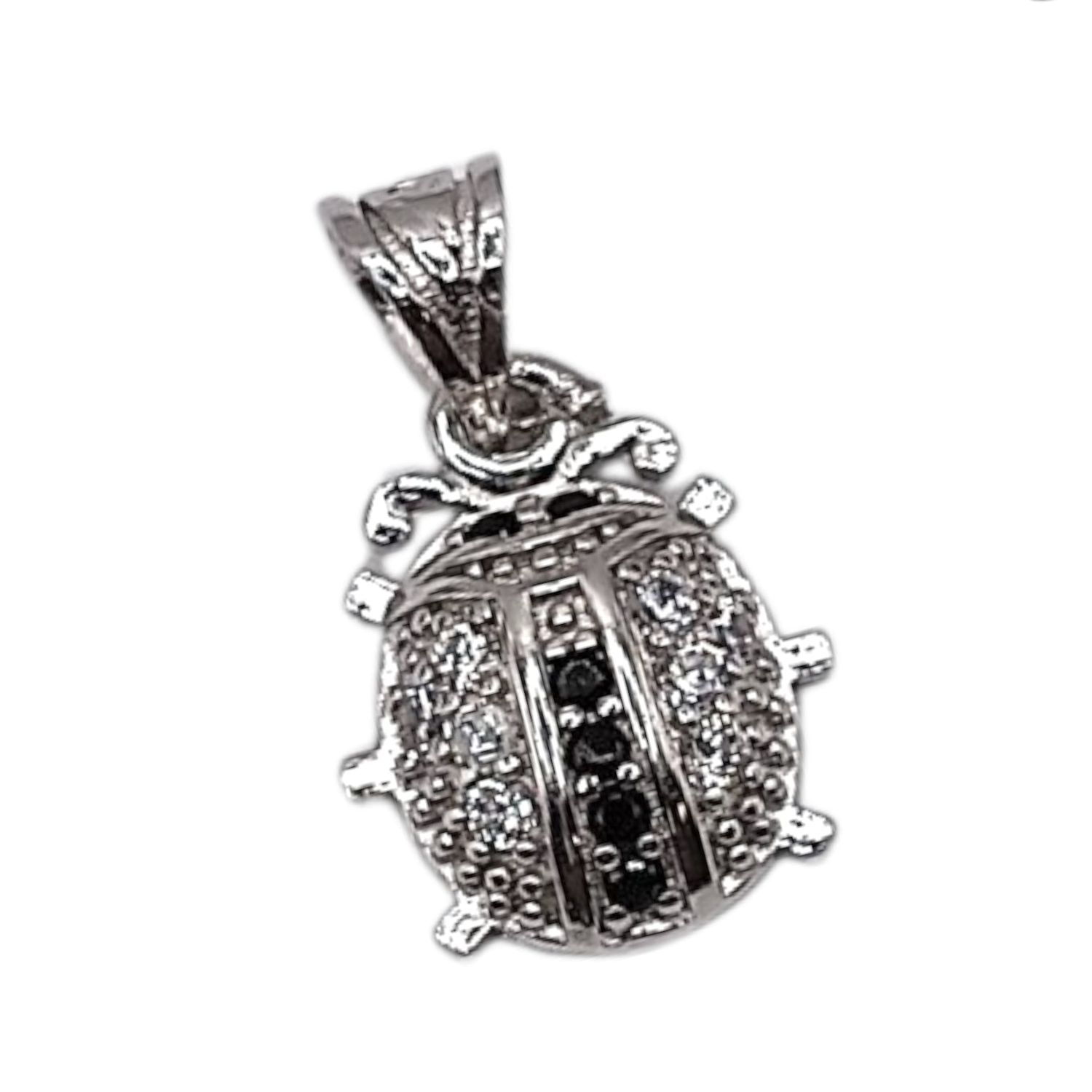 DIJE CATARINA CON CZ NEGRA Y BCA, 2 CM LARGO TOTAL, PLATA .925