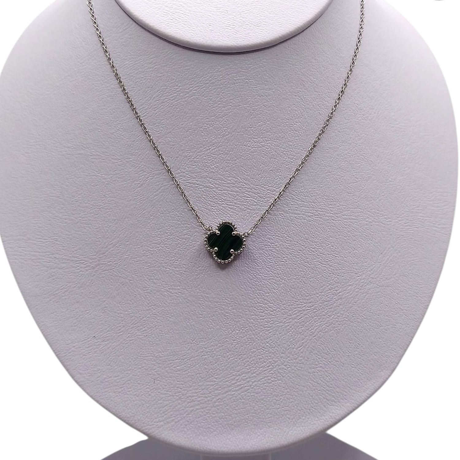 GARGANTILLA 18&quot; TREBOL VERDE, PLATA .925
