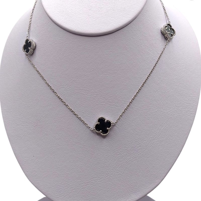 GARGANTILLA 18&quot; TREBOL NEGRA, PLATA .925