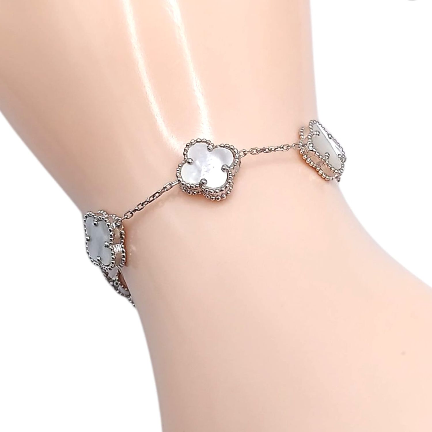 PULSERA 5 TREBOL BLANCO 7.5&quot; PLATA .925
