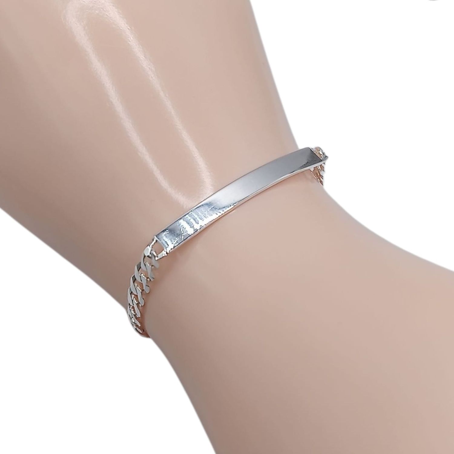PULSERA CUBANA DIAMANTADA CON PLACA 8&quot;  4 MM  MM PLATA .925