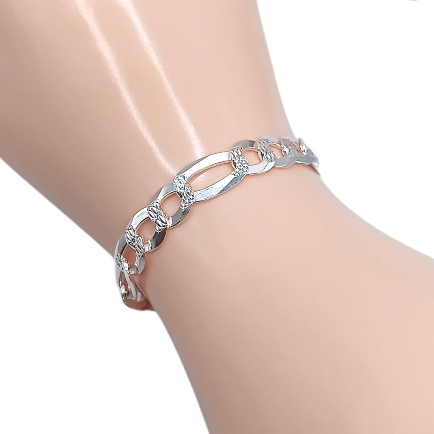 PULSERA FIGARO  LARGO 9&quot; ANCHO  9MM PLATA .925