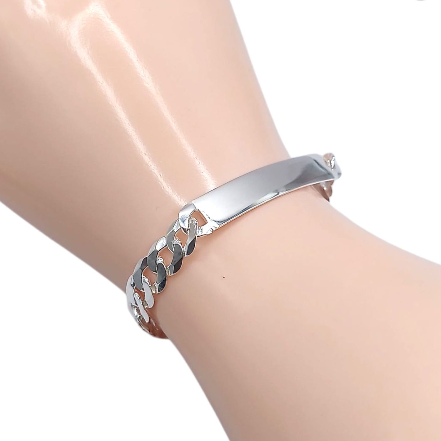 PULSERA CUBANA CON PLACA 8&quot; 8 MM, PLATA .925