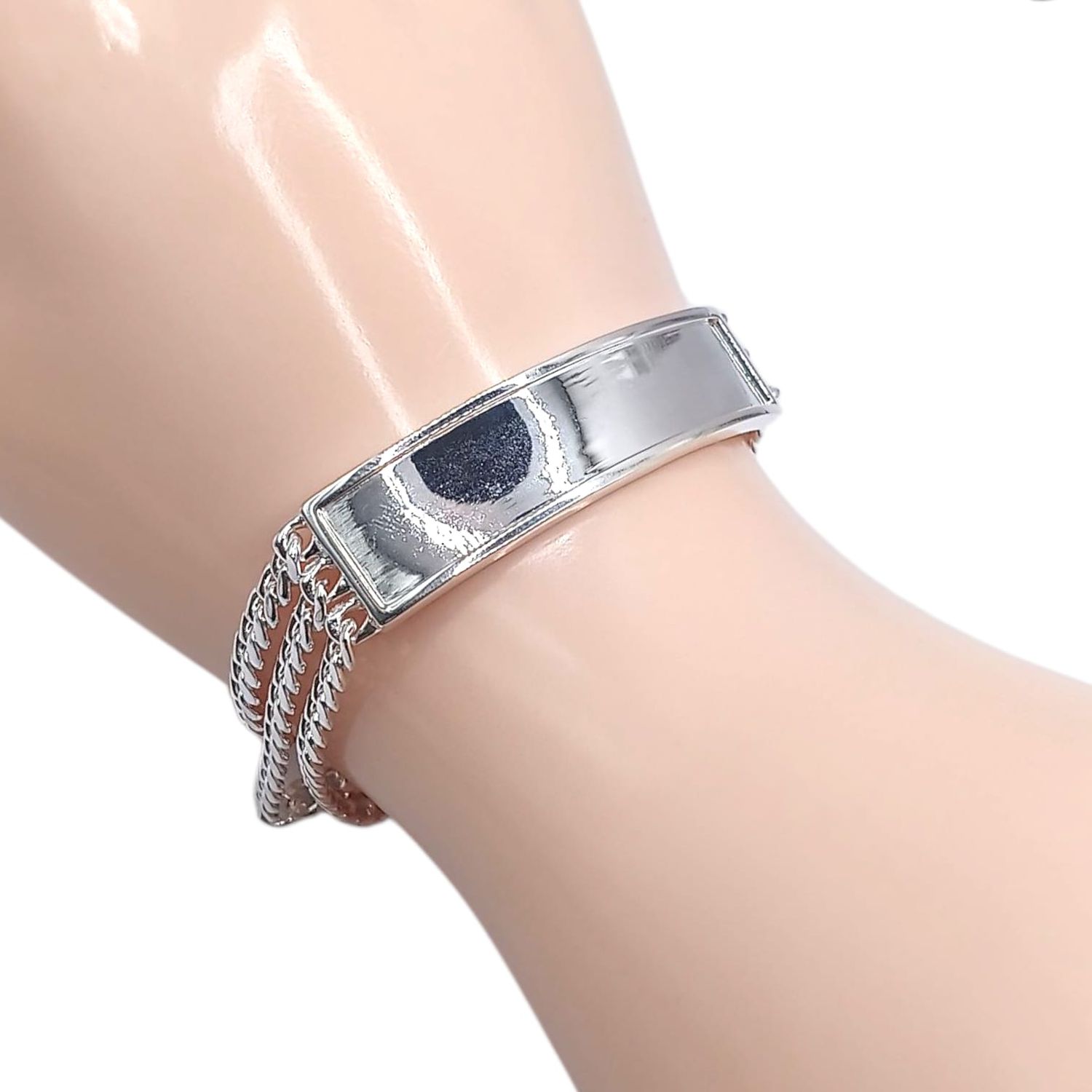 PULSERA CUBANA TRIPLE CON PLACA LISA