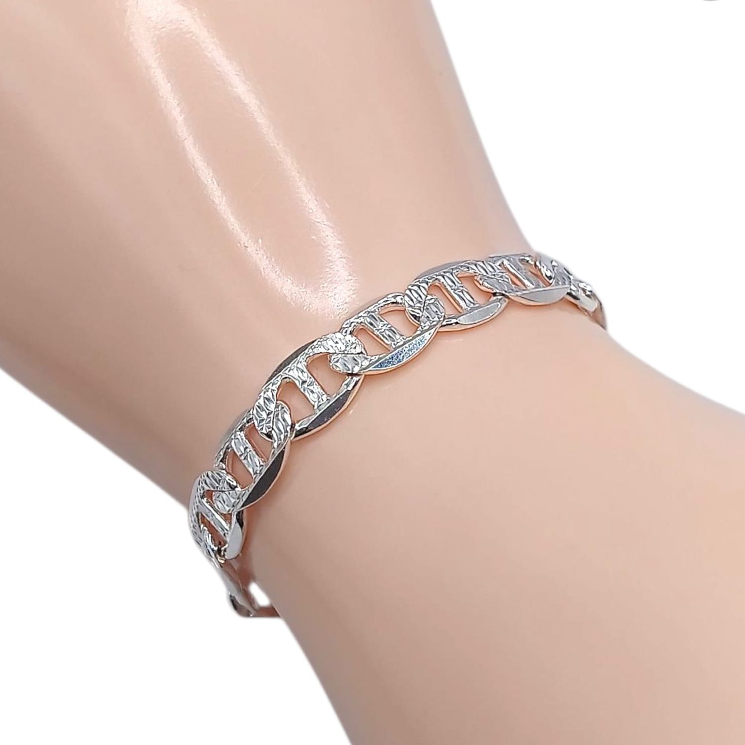 PULSERA VAL DIAMANTADA  8&quot; 8 MM, PLATA .925