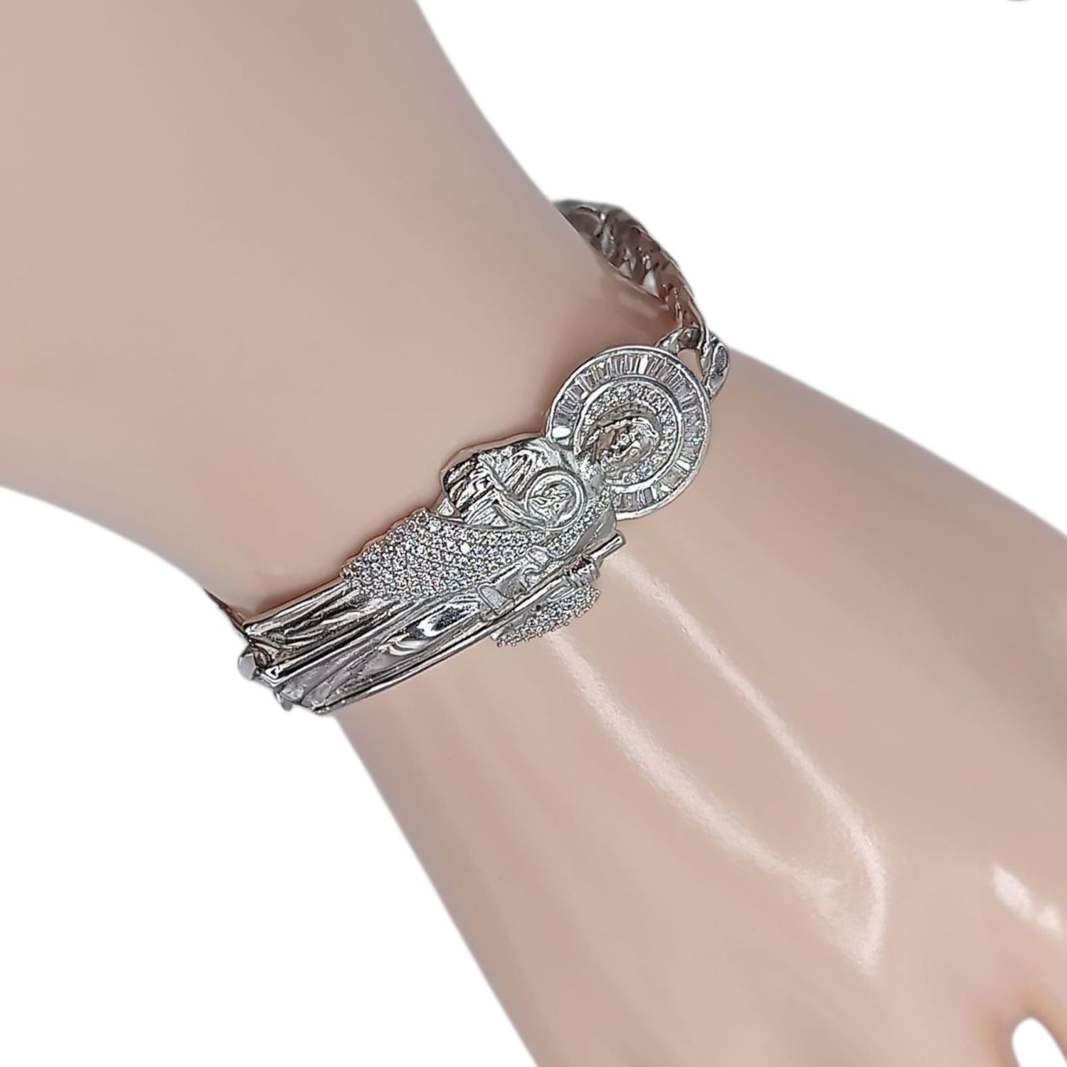 PULSERA CUBANA CON SAN JUDAS T 8&quot; 8 MM, PLATA .925