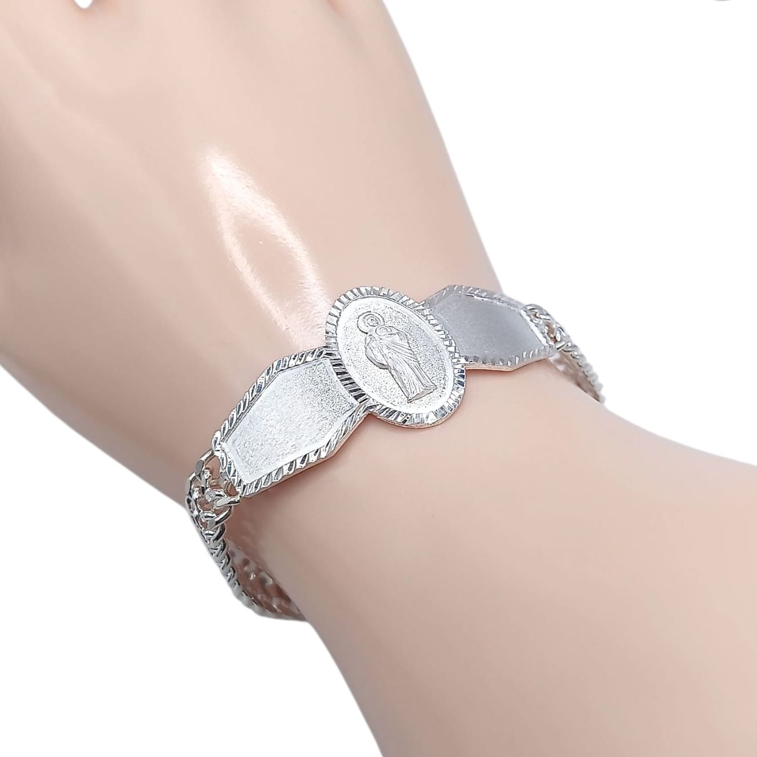 PULSERA SAN JUDAS T 8.5&quot; 9 MM  PLATA .925