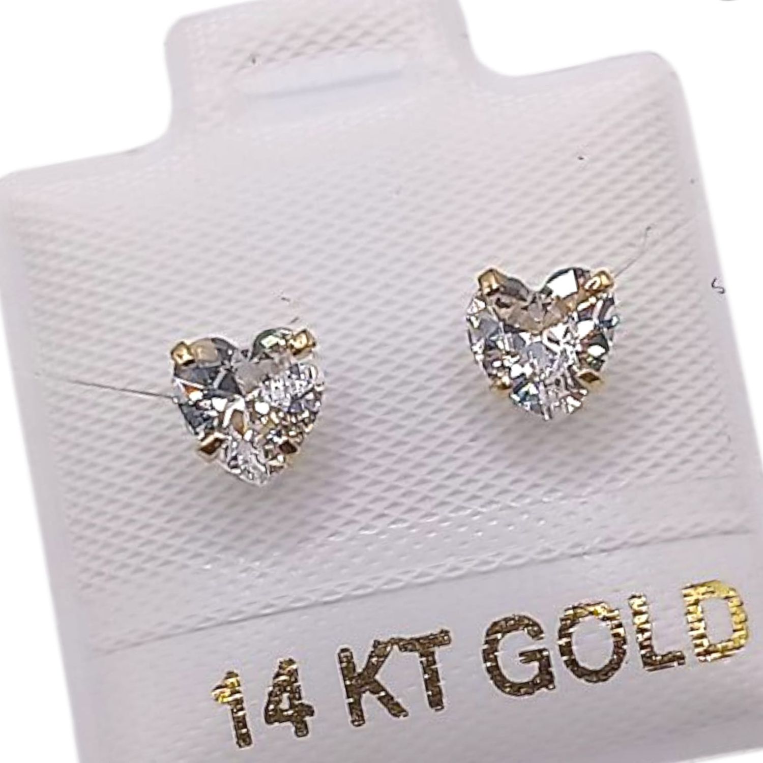 BROQUEL CORAZON BLANCO #5 CZ ORO 14K