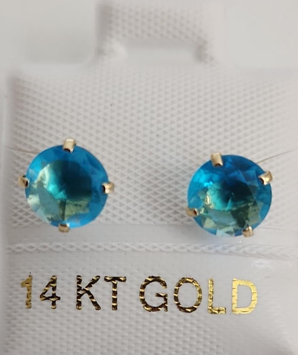 BROQUEL REDONDO AZUL #6 CZ ORO 14K