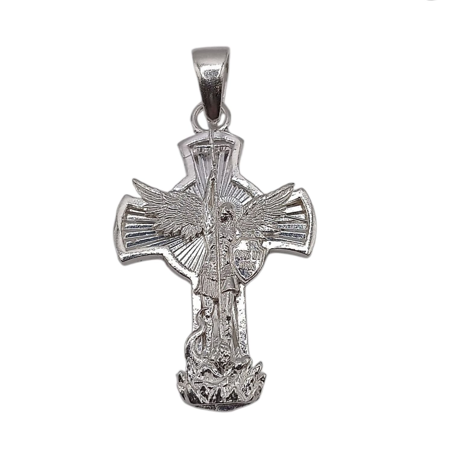 DIJE  CRUZ CON ARCANGEL SAN MIGUEL 4 CM, PLATA .925