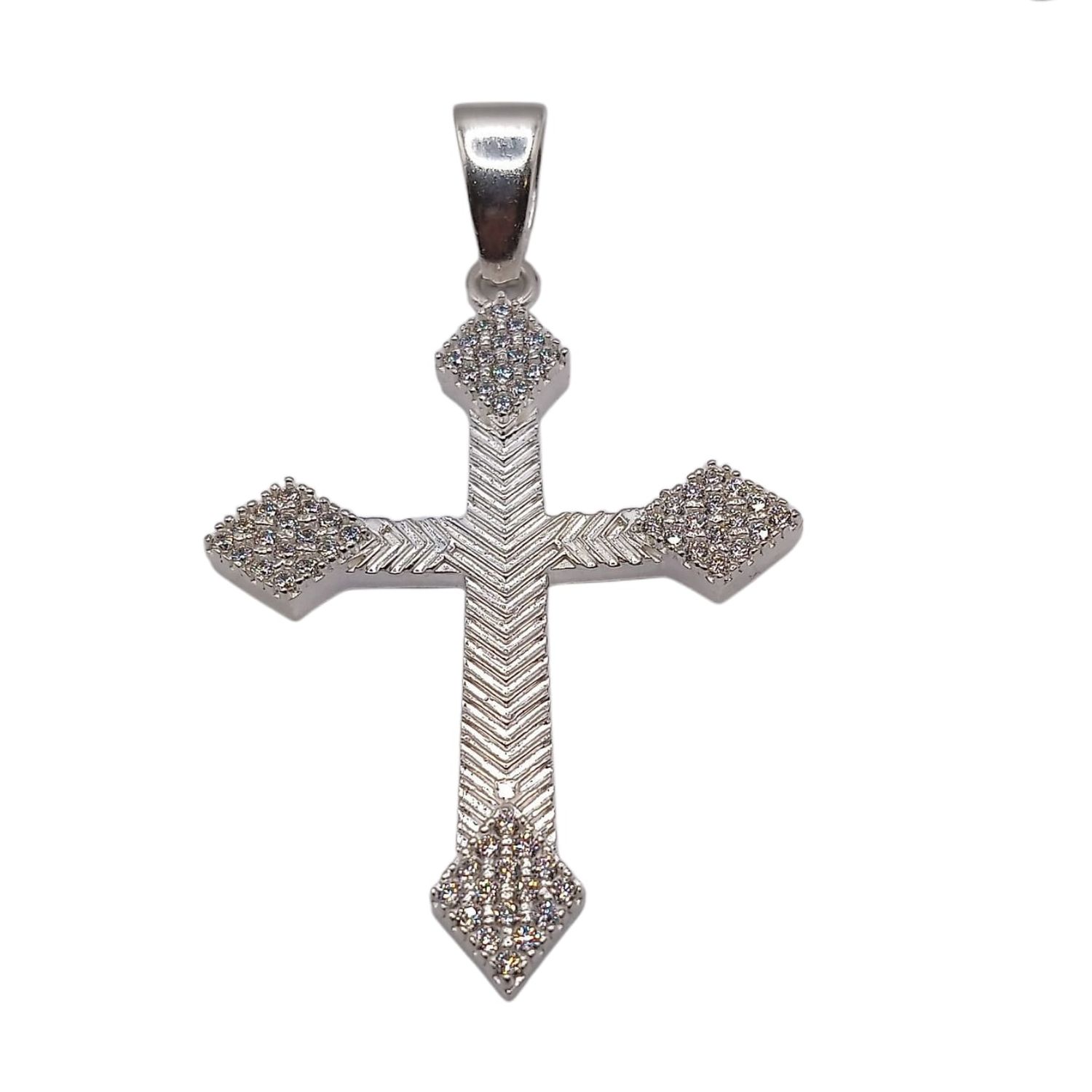 DIJE CRUZ CON CZ, 7 CM, PLATA .925