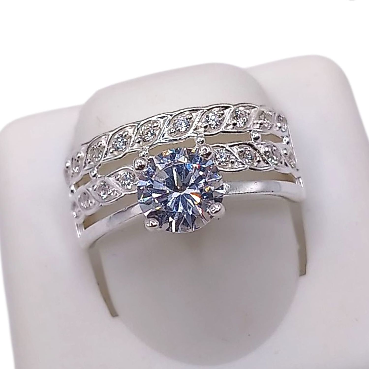 ANILLO SOLITARIO HOJITAS, VARIAS MEDIDAS, PLATA .925