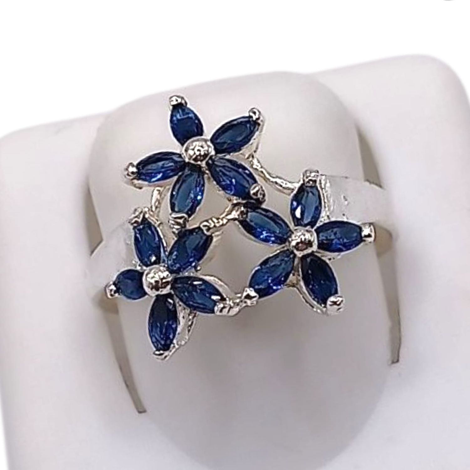 ANILLO FLORES CZ NAVY, # 10, PLATA .925