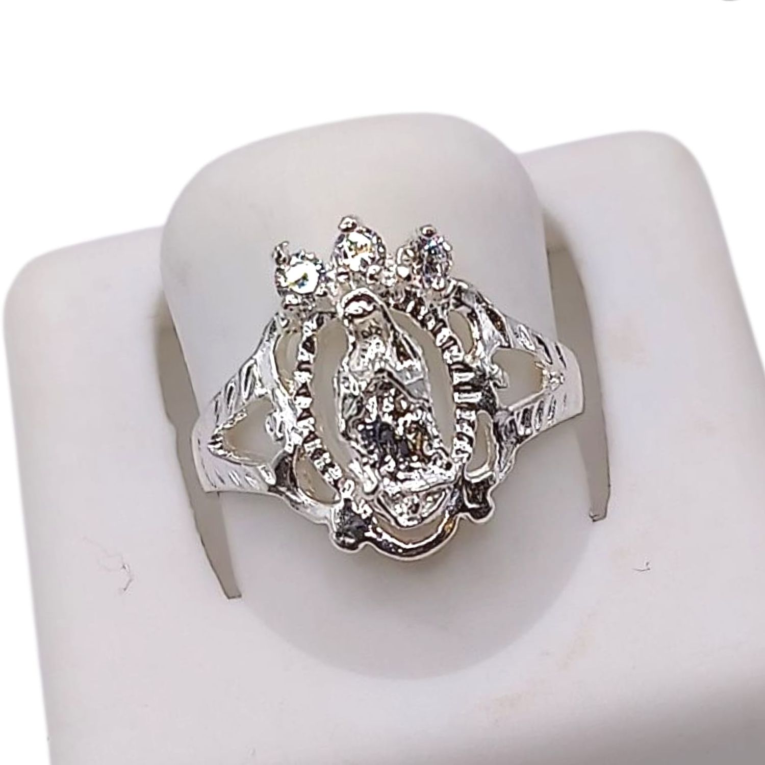 ANILLO VIRGEN DE GPE #  6.5, CON CZ  PLATA .925