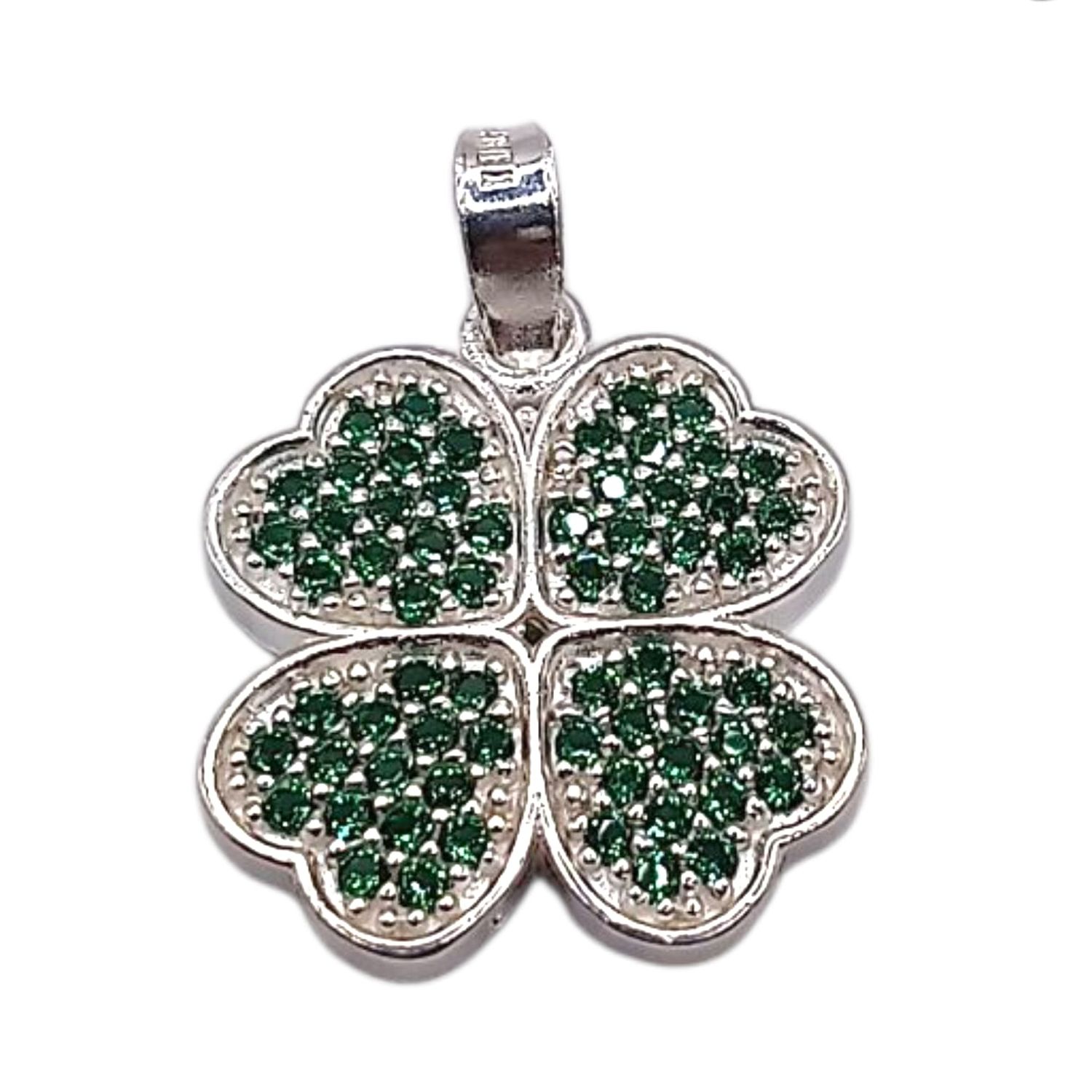 DIJE TREBOL CZ VERDE 1.7 CM, PLATA .925