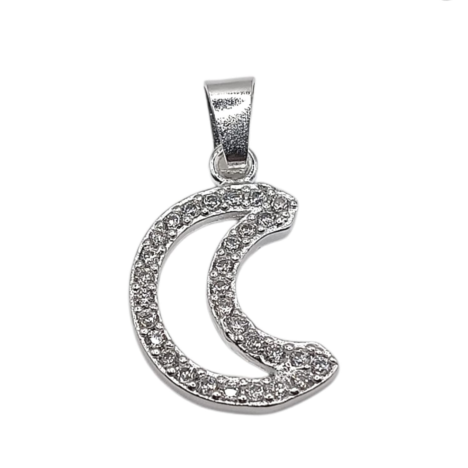 DIJE LUNA CON MIN CZ, 2 CM, PLATA .925