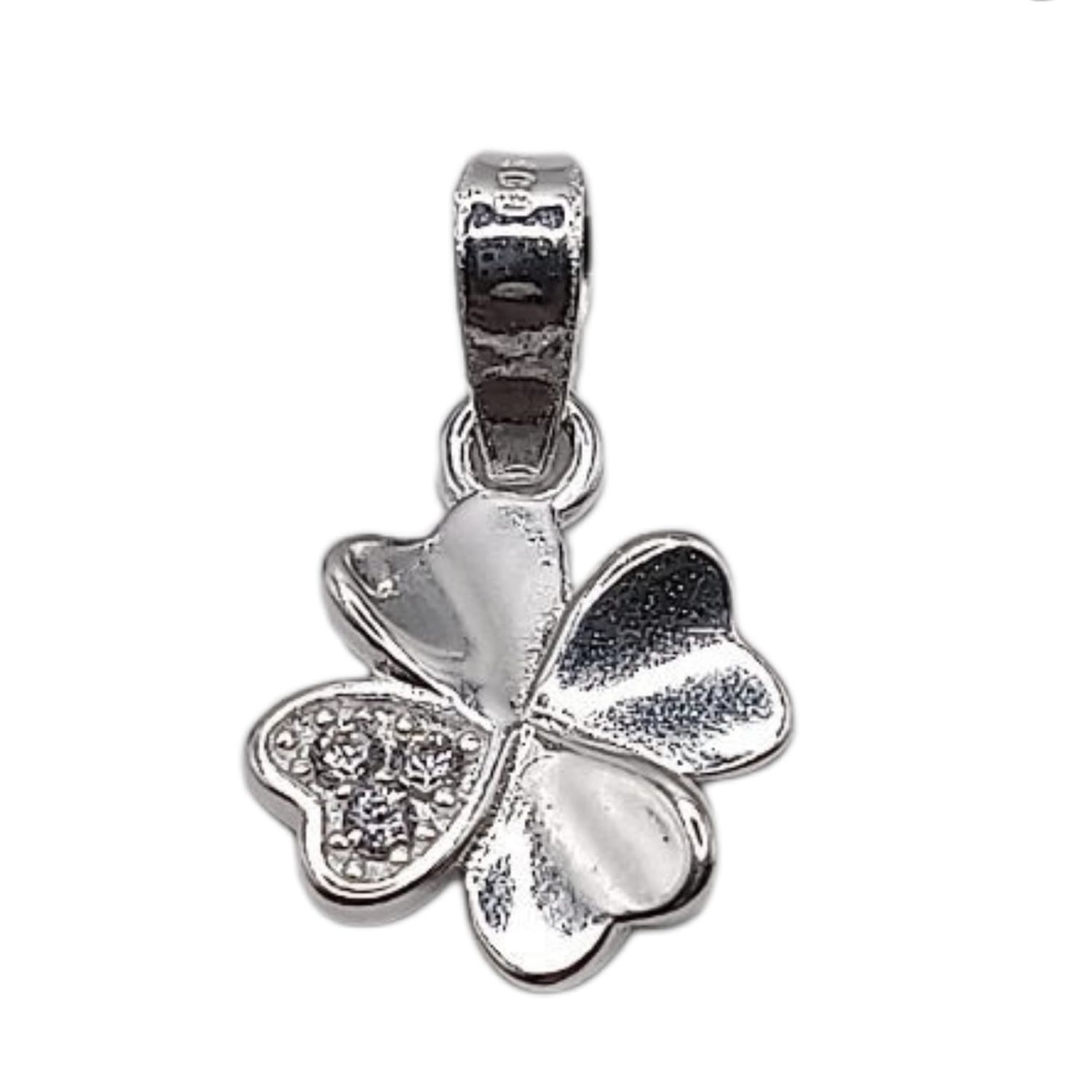 DIJE TREBOL 4 HOJAS CON MINI CZ 1 CM, PLATA .925