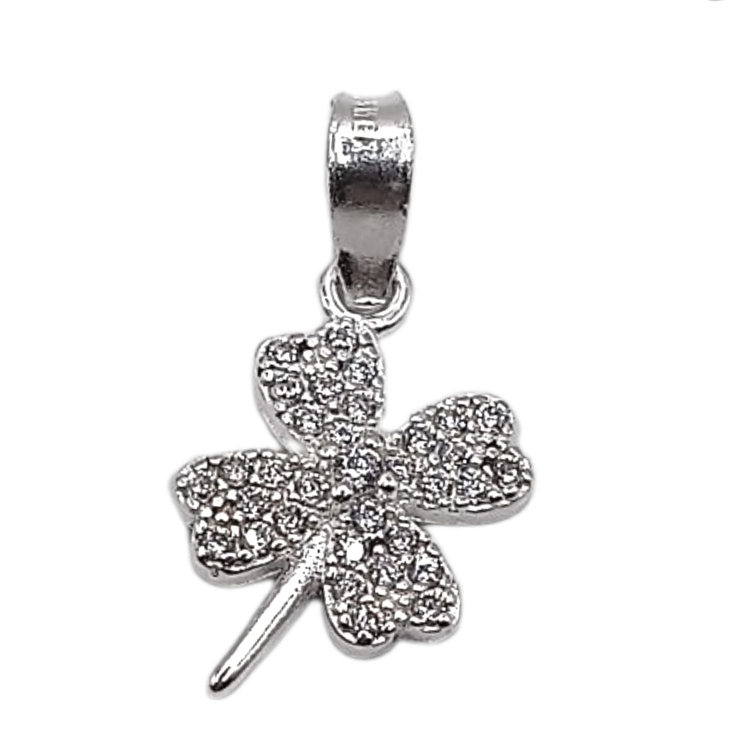 DIJE TREBOL 4 HOJAS CON MINI CZ, 1.5 CM, PLATA .925
