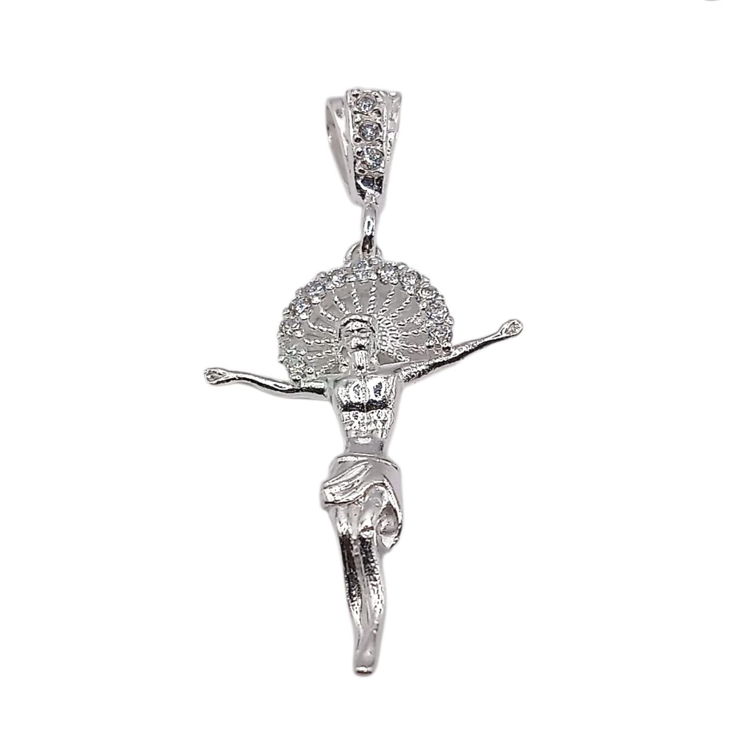 DIJE CRISTO CON CZ, 4.7 CM LARGO TOTAL, PLATA .925