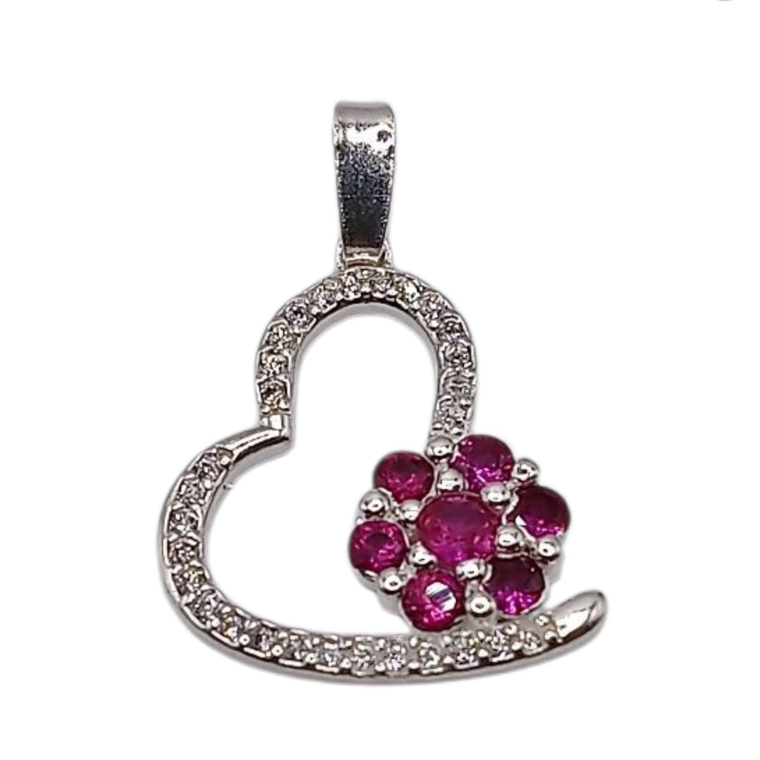 DIJE CORAZON CON FLOR 2 CM, PLATA .925