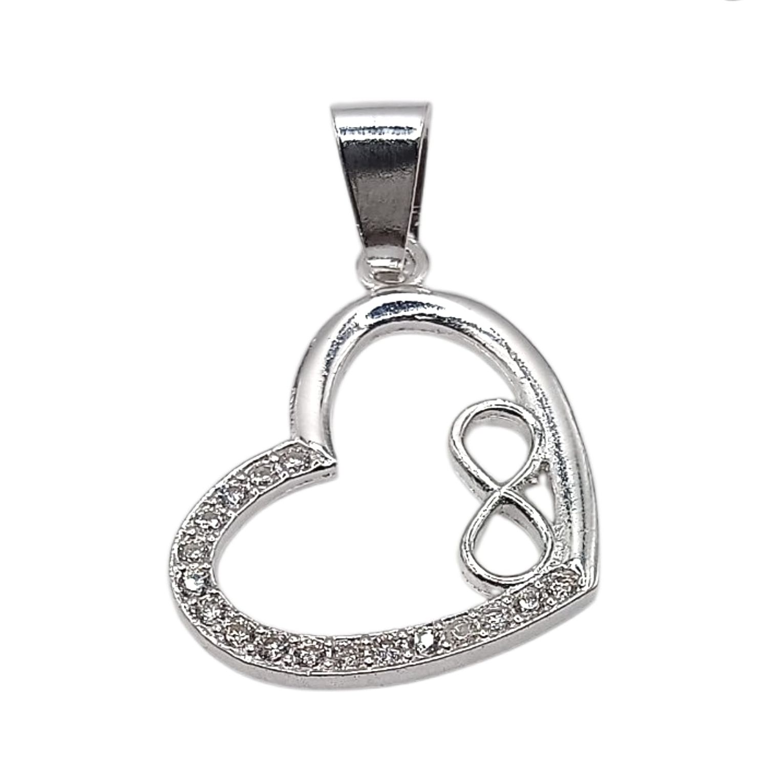 DIJE CORAZON CON INFINITO Y CZ, 2.5 CM, PLATA .925