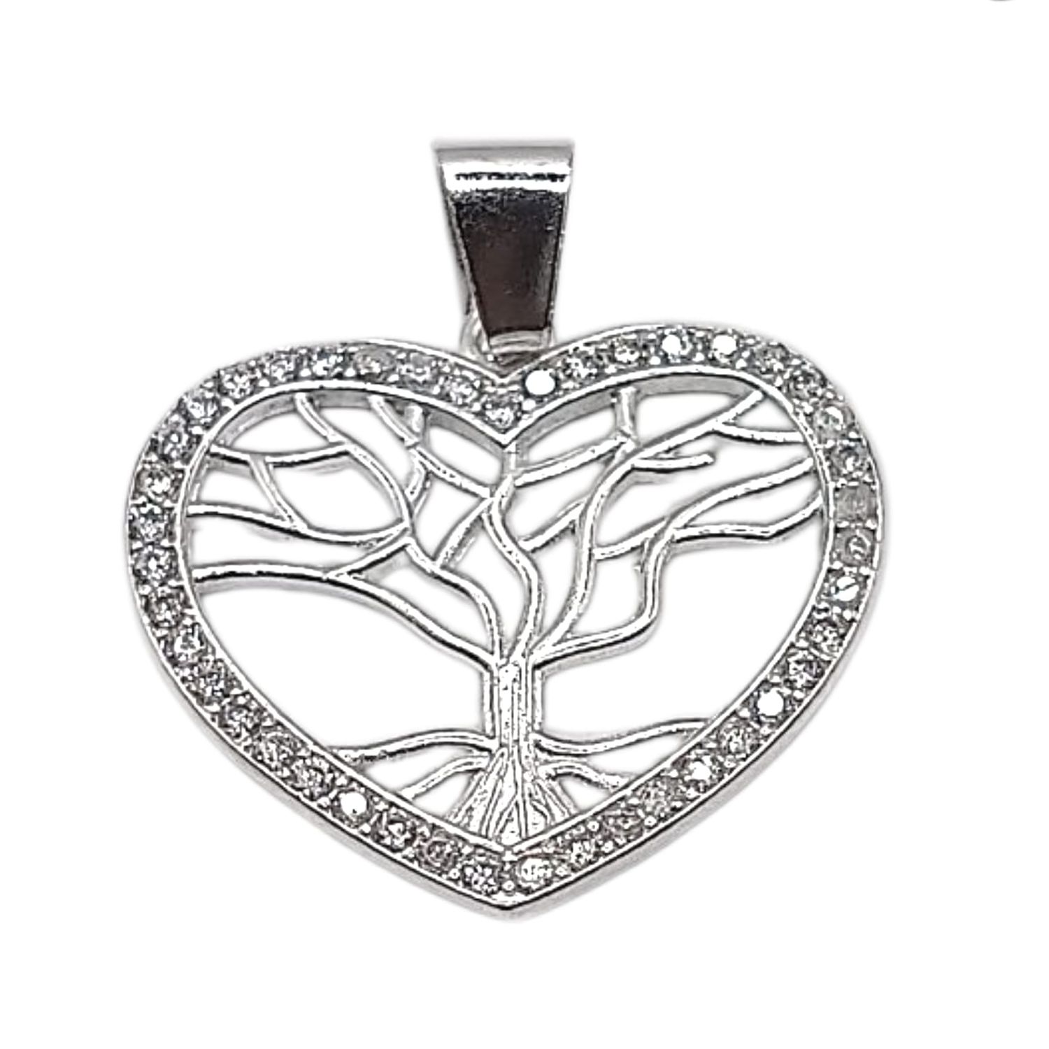 DIJE CORAZON CON ARBOL, 2.5 CM, PLATA .925