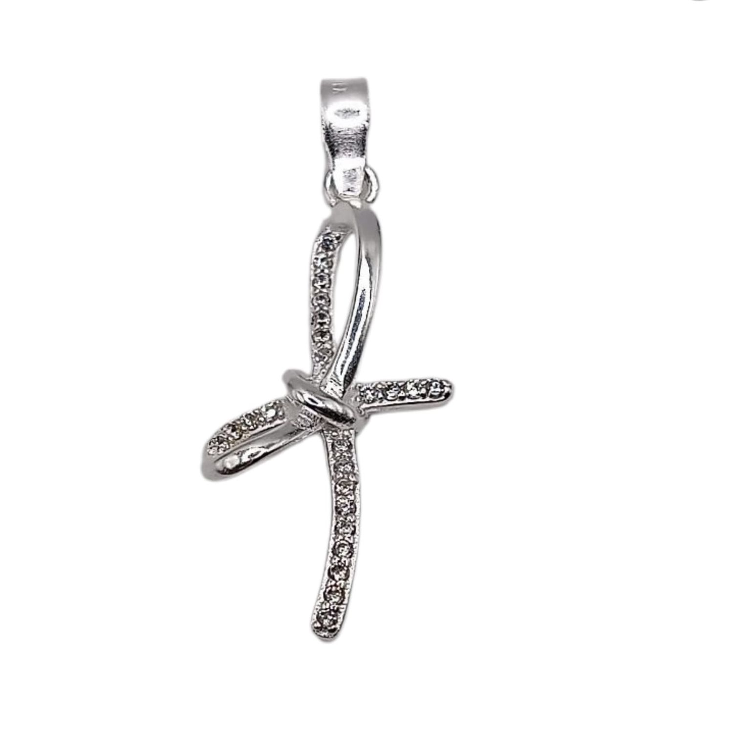 DIJE CRUZ NUDO  2.5 CM CON CZ, PLATA .925