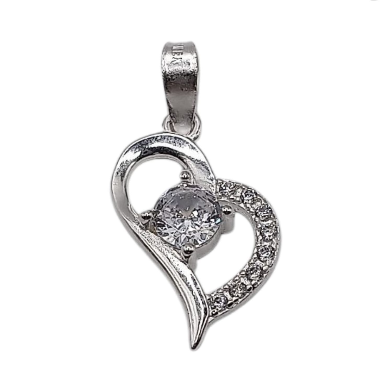 DIJE CORAZON CON CZ, 2 CM, PLATA .925